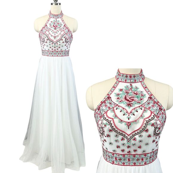 Blondie Nites Prom Dress Gown Size 11 Formal Tulle Embroidered Fairy Wedding Y2K